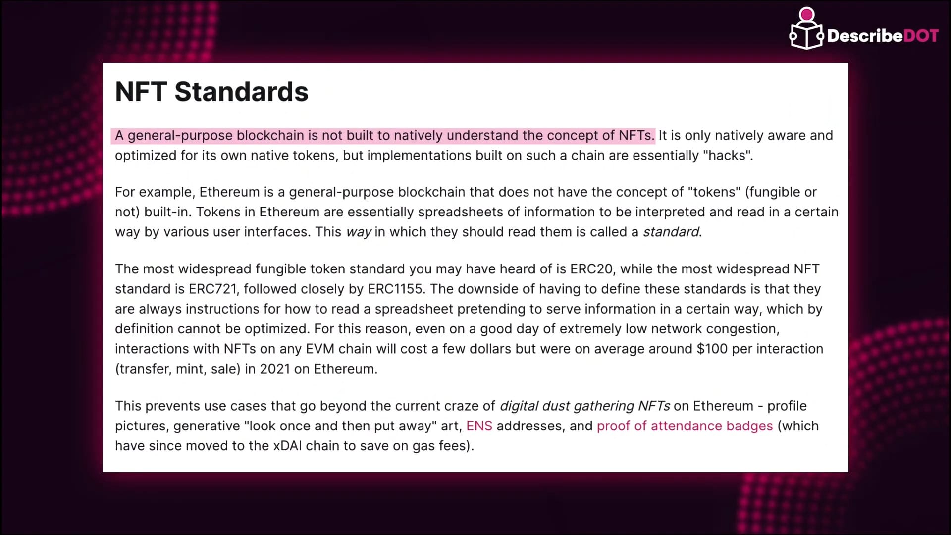 NFTs Standards Describedot